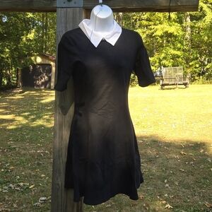 Aphratti- Classic Black With White Collar- Mini- Short Sleeve Dress- Size XS